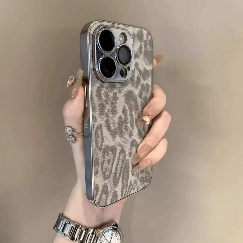 Роскошный чехол для телефона с леопардовым принтом для 11 12 13 14 15 16 17 Pro Max Plus Air Ударопрочный бампер Чехол-обложка