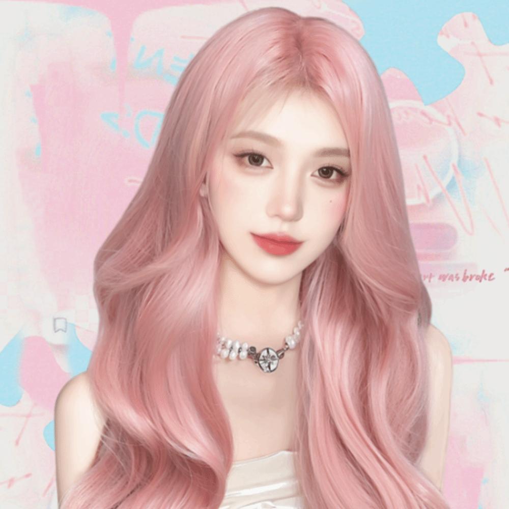Fashionable Pink Synthetic Wigs Elegant Cosplay Lolita Wigs Long Wavy Curly Wig Role-playing