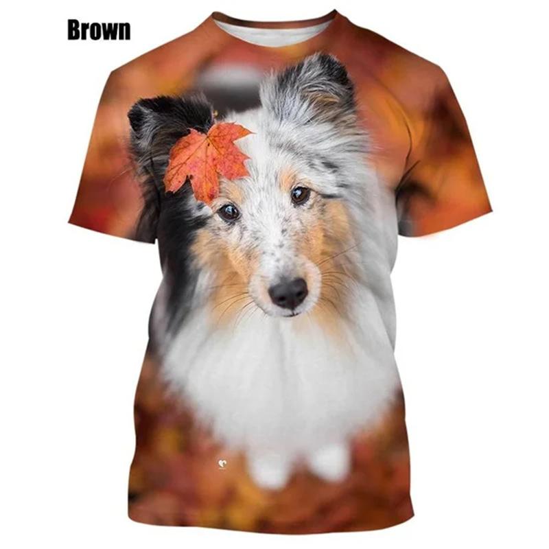 Новая летняя футболка с принтом 3D собаки Шелти, милые футболки с изображением животных и собак для мужчин, детская мода, забавный винтажный топ с короткими рукавами