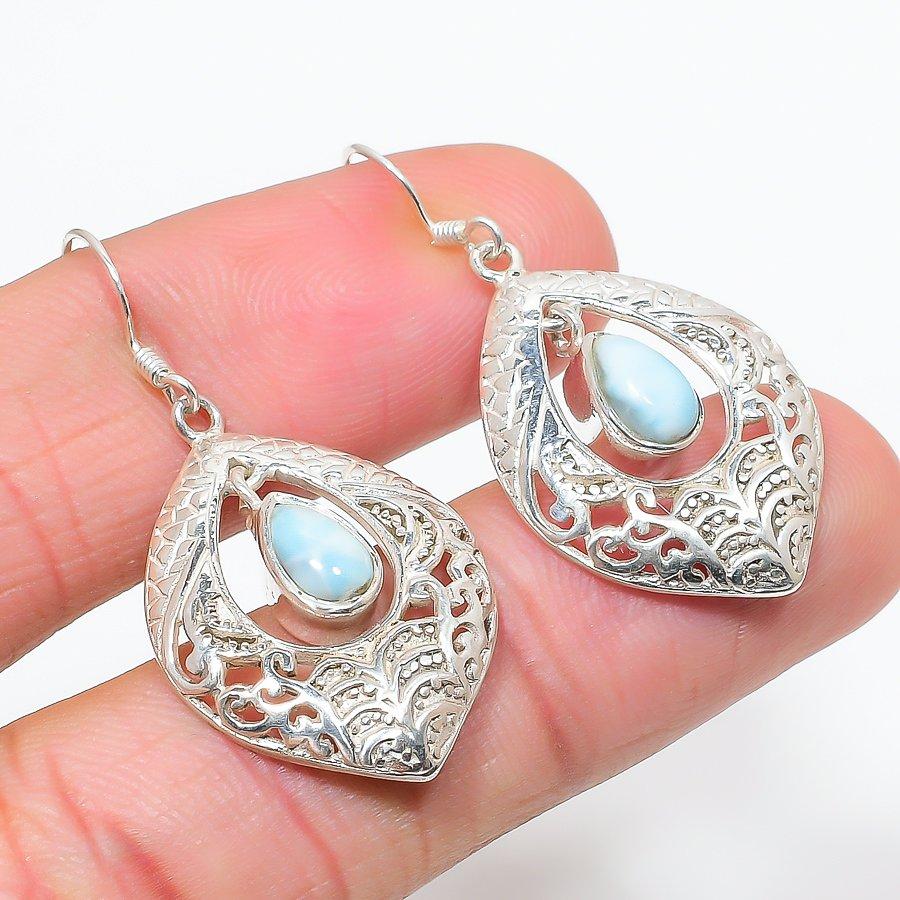 Серьги из чистого серебра 925 пробы с драгоценным камнем Natural Republic Ларимар 1,50 дюйма l6S20