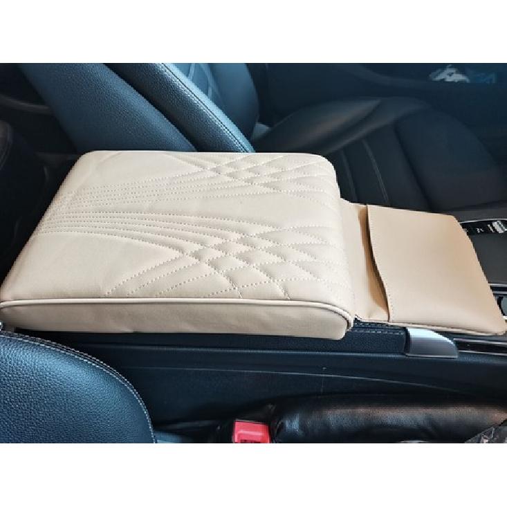 Car Armrest Pad Cover PU Leather Center Console Box Cushion Mat Protector Beige