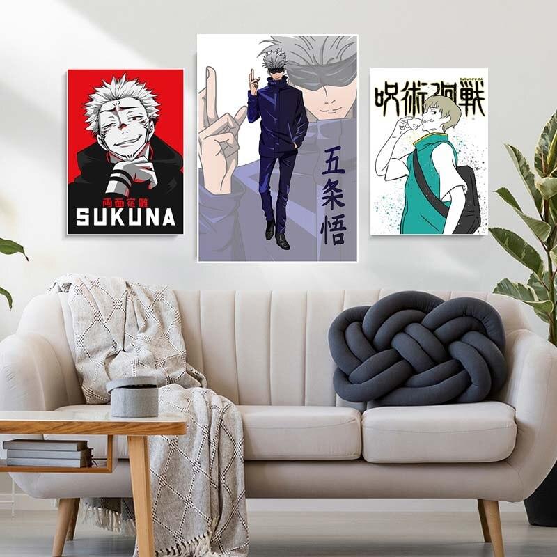 Белые бумажные постеры Jujutsu Kaisen, японские классические аниме-принты, украшение для дома, настенные наклейки, декор для гостиной, бара