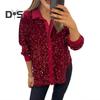 Women Sparkling Shirt Lapel Long Sleeve Single Breasted Shirt Tops Shiny Sequins Embellished Party Stage Blouse