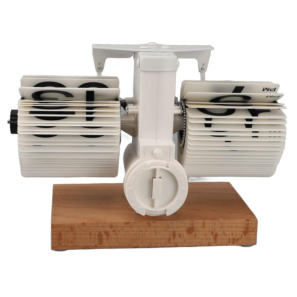 Digital Flip Clock 12H AM PM Auto Mechanical Flip Desk Clock with Wood Base Vintage Retro Digital Table Clock for Home Bedroom