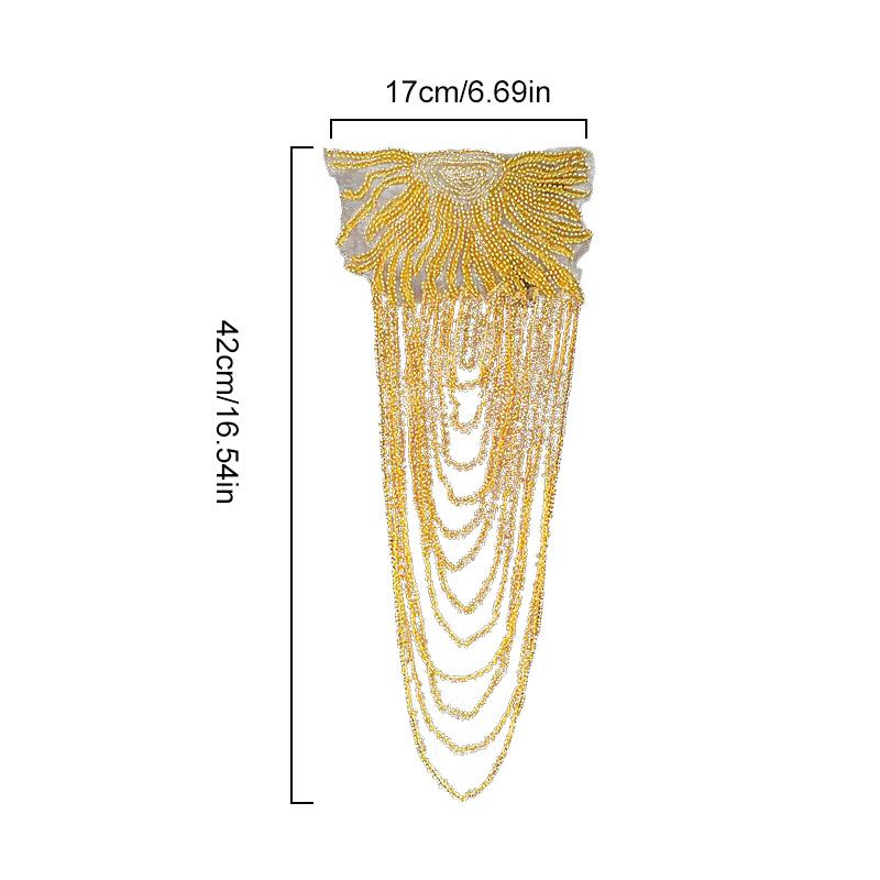 1PC Tassel Chain Gold Cloth Patches Clothing Accessories Shoulder Ornament Sewing Appliques Wedding Dress Sequin Performance