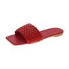 Women's Slippers 2025 Summer Selling Sexy Braided Red Square Toe Flat Flip-Flops Fashion Beach Mules Casual Indoor Home Slippers