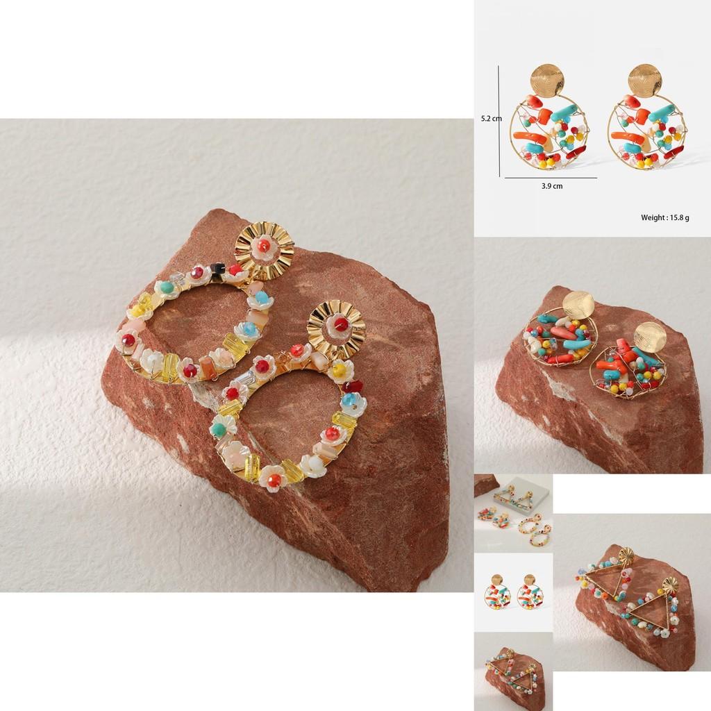 Fashionable Alloy Geometric Earrings Trendy Oval And Triangle Dangle Ear Jewelry