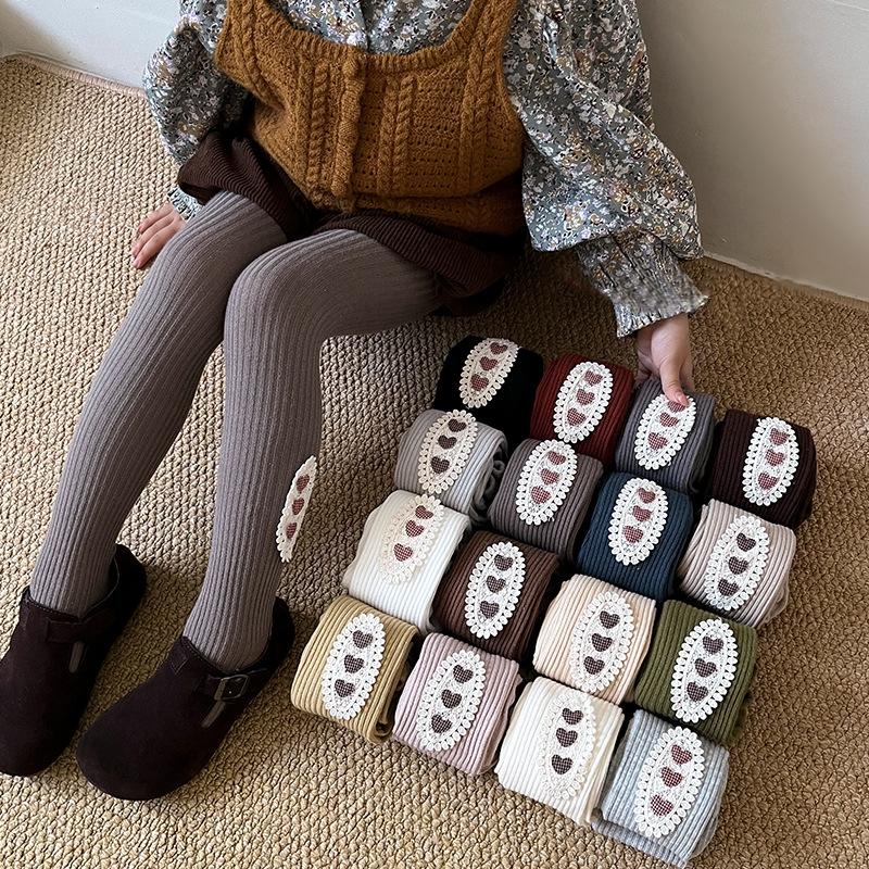 Warm Knitted Girls Pantyhose Spring Autumn Cotton Baby Tights Heart Flower Girls Leggings Kids Children Tights
