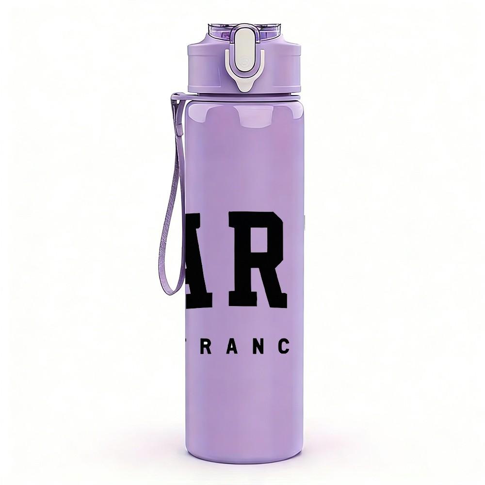 1PC Paris Simple Text Art Print 750ml Color Plastic Sports Water Bottle Leakproof Flip Straw Lid Suitable for Sports Office Home Use