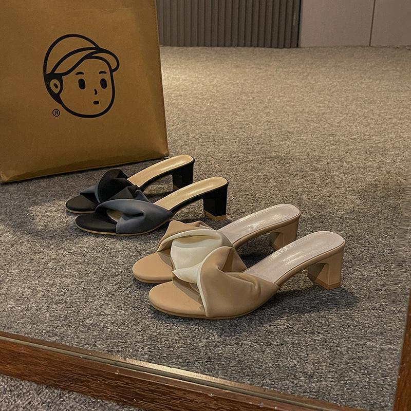 Модные летние модные простые женские тапочки Dew Feet на высоком каблуке, однотонные удобные повседневные тапочкиМодные тапочки
