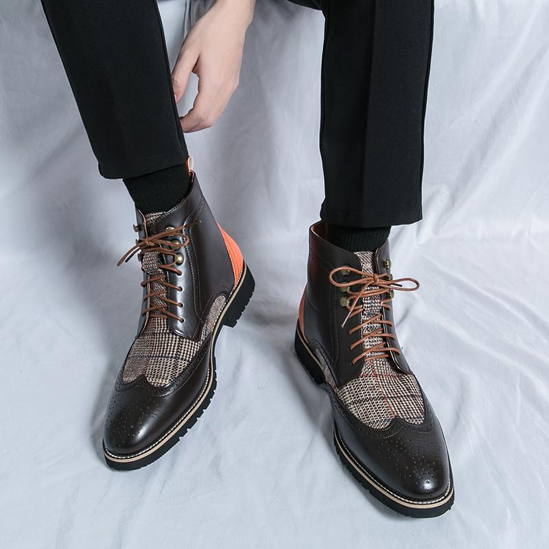 Модные британские деловые туфли-броги, горячая распродажа, классические мужские ботильоны, мужская обувь для отдыха и прогулок, мужские высокие повседневные кожаные туфли