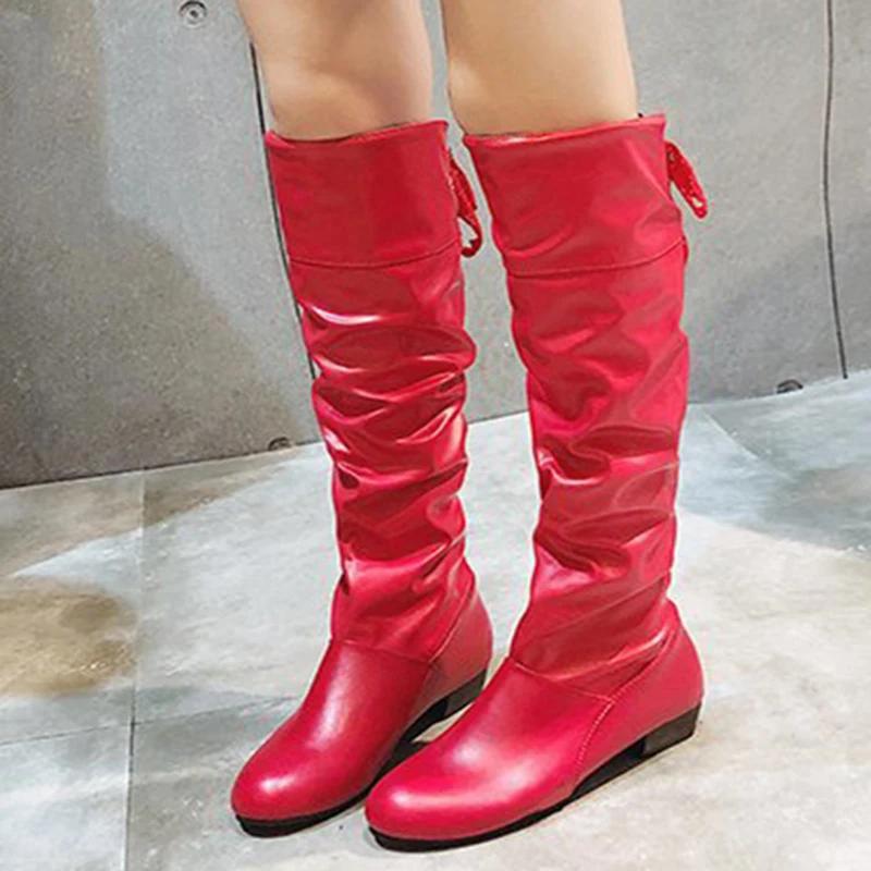 2026 New Shoes for Women Knee High Boots Thigh High Boots Woman Pleated Low Heel Casual Leather Platform Boots Botas Para Mujer