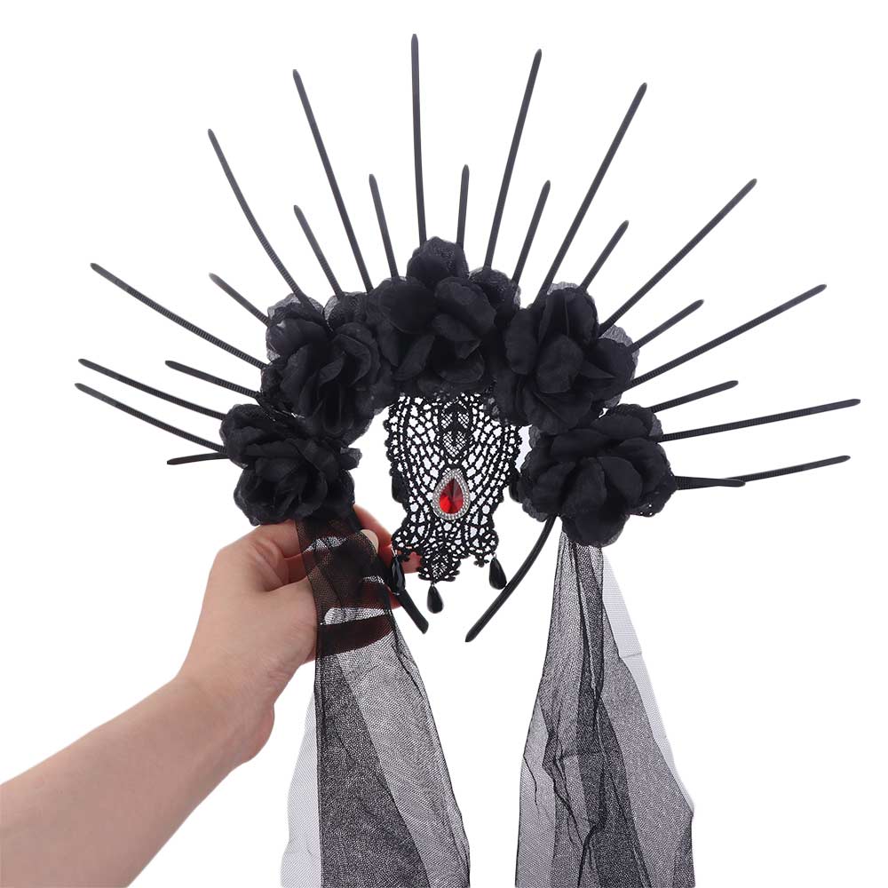 Rhinestone Halloween Headband Gothic Bride Hairband Headdress Veil Headband Haunted House