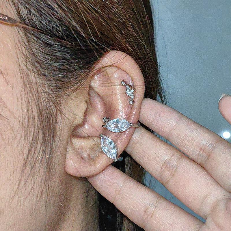 Sparkling Zircon Ear Bone Clip For Women Without Piercing Tassel Ear Cuff Clip Earrings Wedding Jewelry