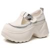 Soft Leather Thick Sole Inner Height Increase Leather Surface Single Shoes Women's Autumn 2025 New Breathable Slope Heel Casual Hollow White Shoes