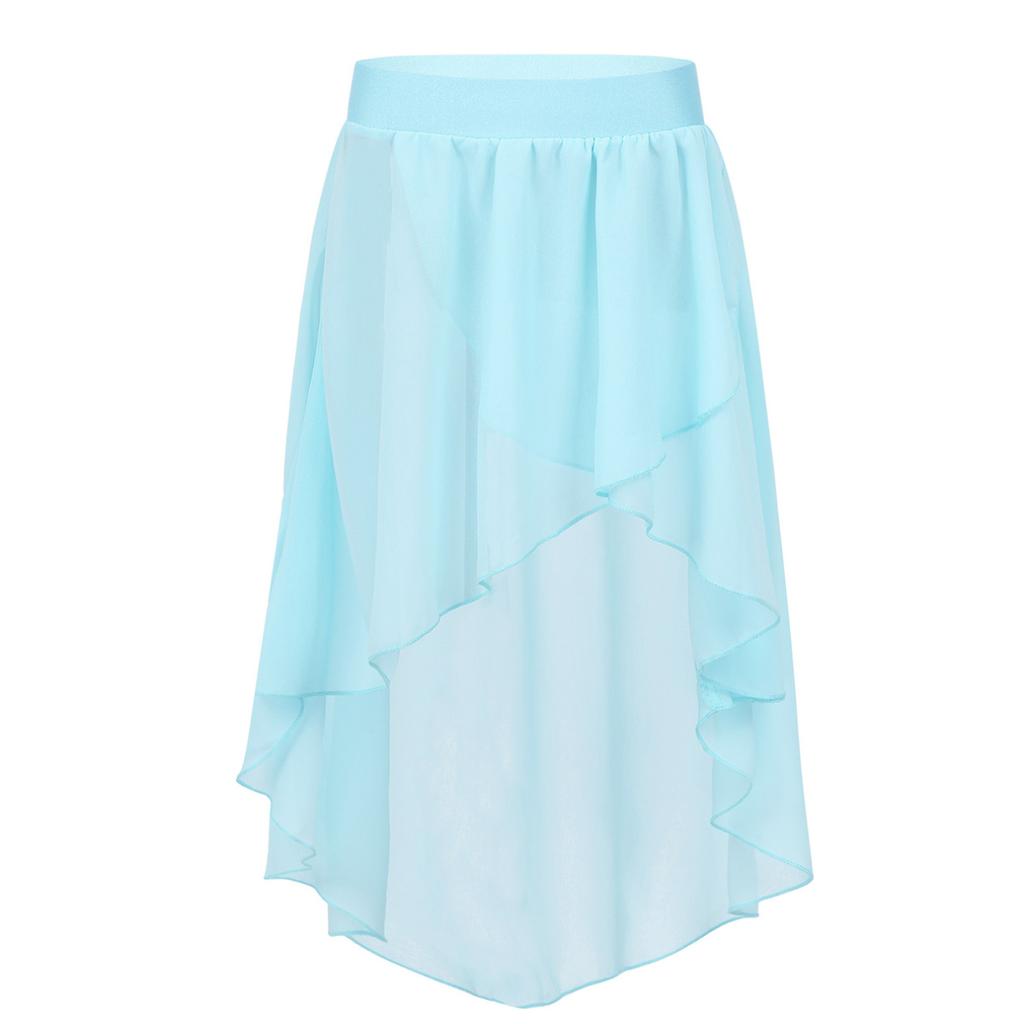Kids Girls High Low Chiffon Dance Skirt for Lyrical Ballet Latin Jazz Stage Performance