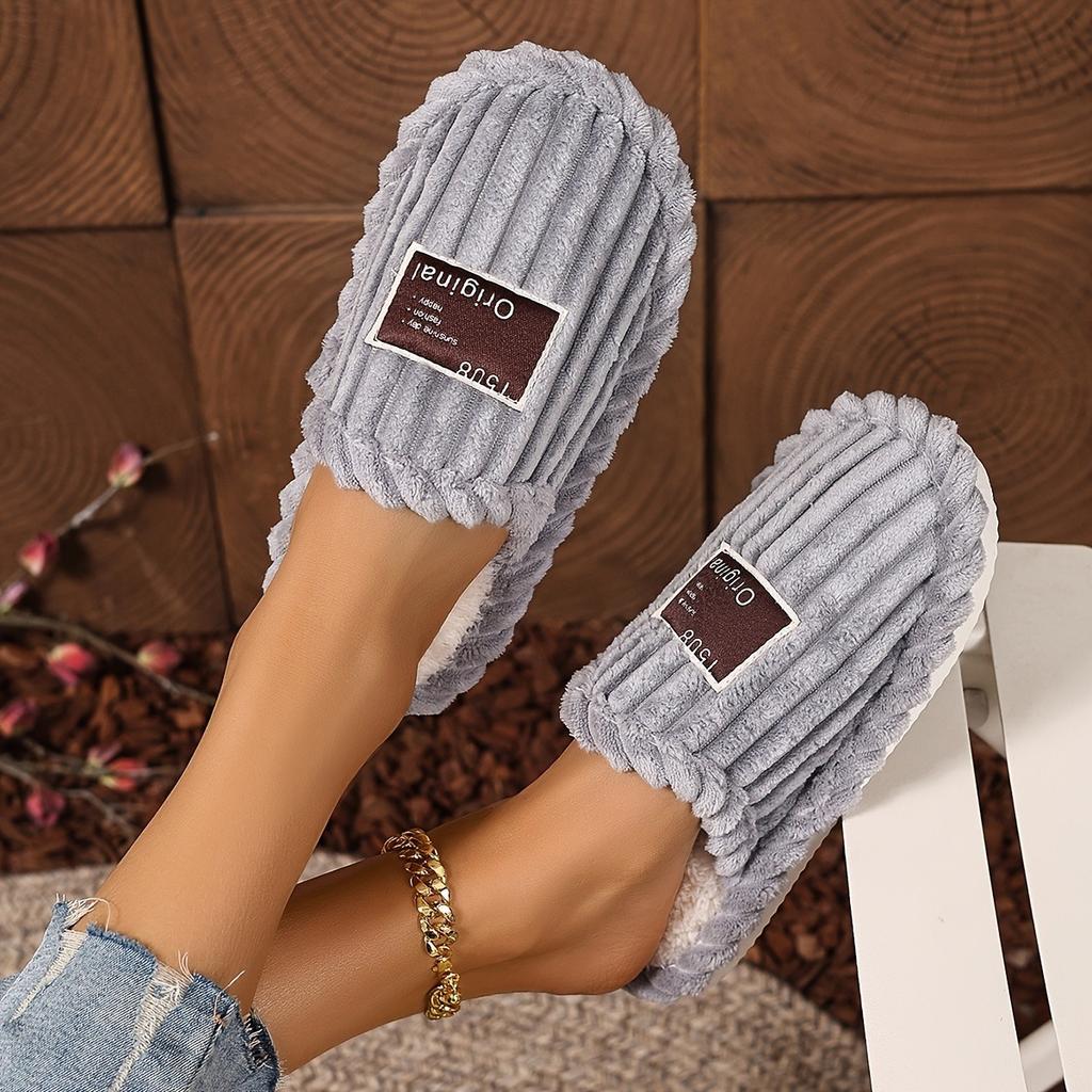 Multi Color Optional Fashionable Warm and Soft Fabric with Fluffy Plush Collar for Home Warm Winter Slippers - Skin Friendly Warm Couple Slippers