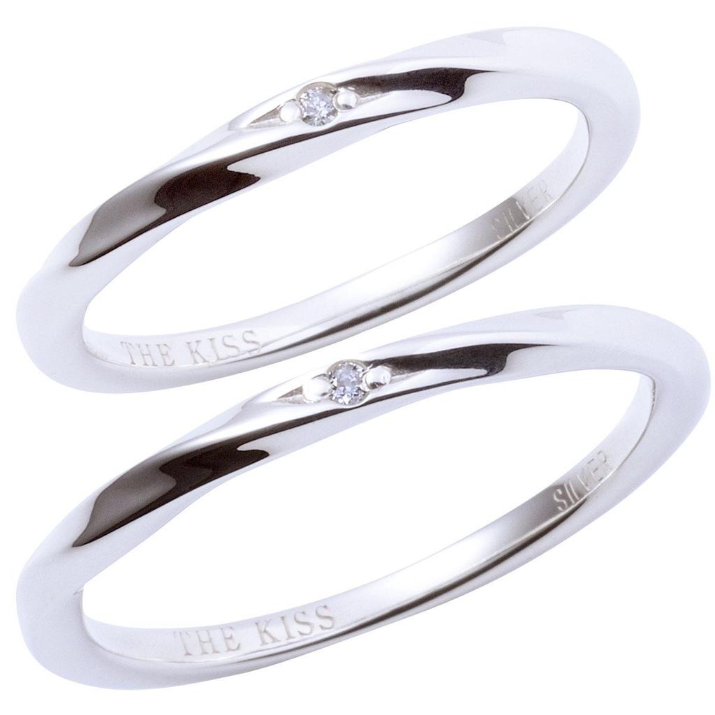 THE KISS 9 Set of 2 Silver Pairing Simple Couple Anniversary Wedding Ring Wrapping Box Included [The Kiss] SR1546DM-P (Lady's No. Men's No. 13)