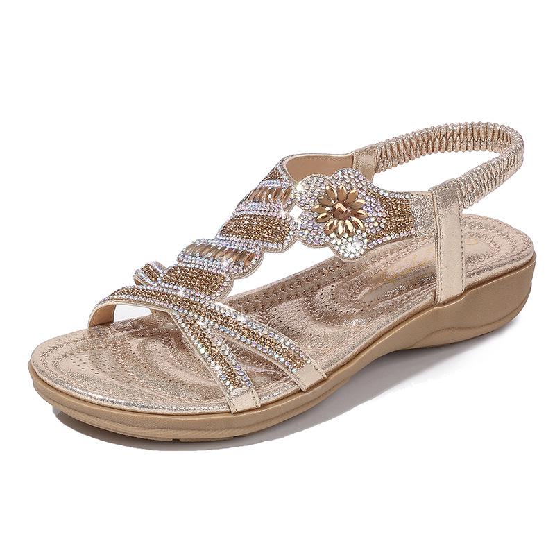 2024 Hot Flat Bottom Large Size Fashion Sandals Women Silver Gold Party Diamonds Summer Shoes Girls Low Heels Sandalias Mujer