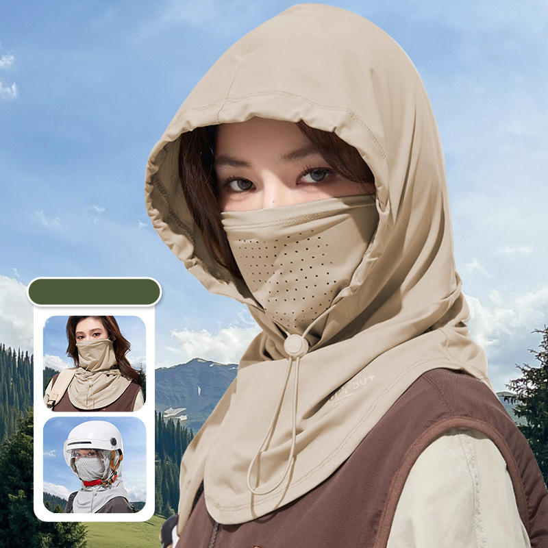 Sun Hat With Back Hole Breathable Ice Silk Sun Protection Face Guard Hat Neck Gaiter Upf 50+ For Women Outdoor Cycling Hood