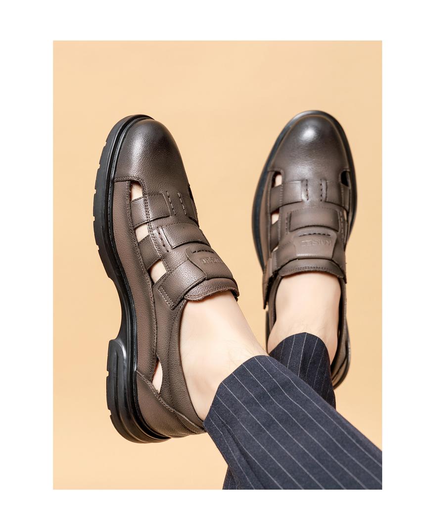 Caesar Summer Genuine Leather Sandals for Men 2026 New Edition Head layer Cowhide Weaving Pig Cage Shoes Baotou Men's Shoes Dad Shoes