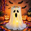 Trick or Treat Candy Table Halloween Decoration with 8-Mode Remote Control LED Light, Ghost Bowl Holder Tripod Stand, Cute for Front Porch Entryway
