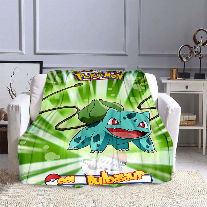 Pokémon Bulbasaur Pattern Blanket Warm Soft Fluffy Kids and Adult Sofa Bed Throw Blanket Outdoor Travel Camping Cartoon Blanket