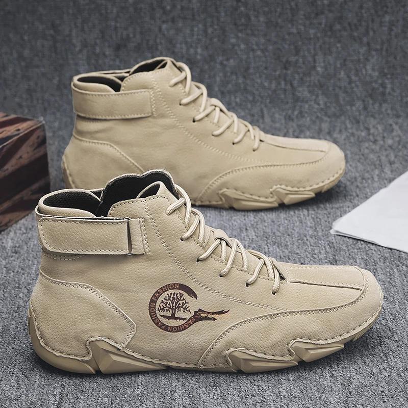 Men Boots Casual Leather Luxury High Top Sneakers Luxury Loafer Shoes for Men Motorcycle Ankle Boots  New In Footwear