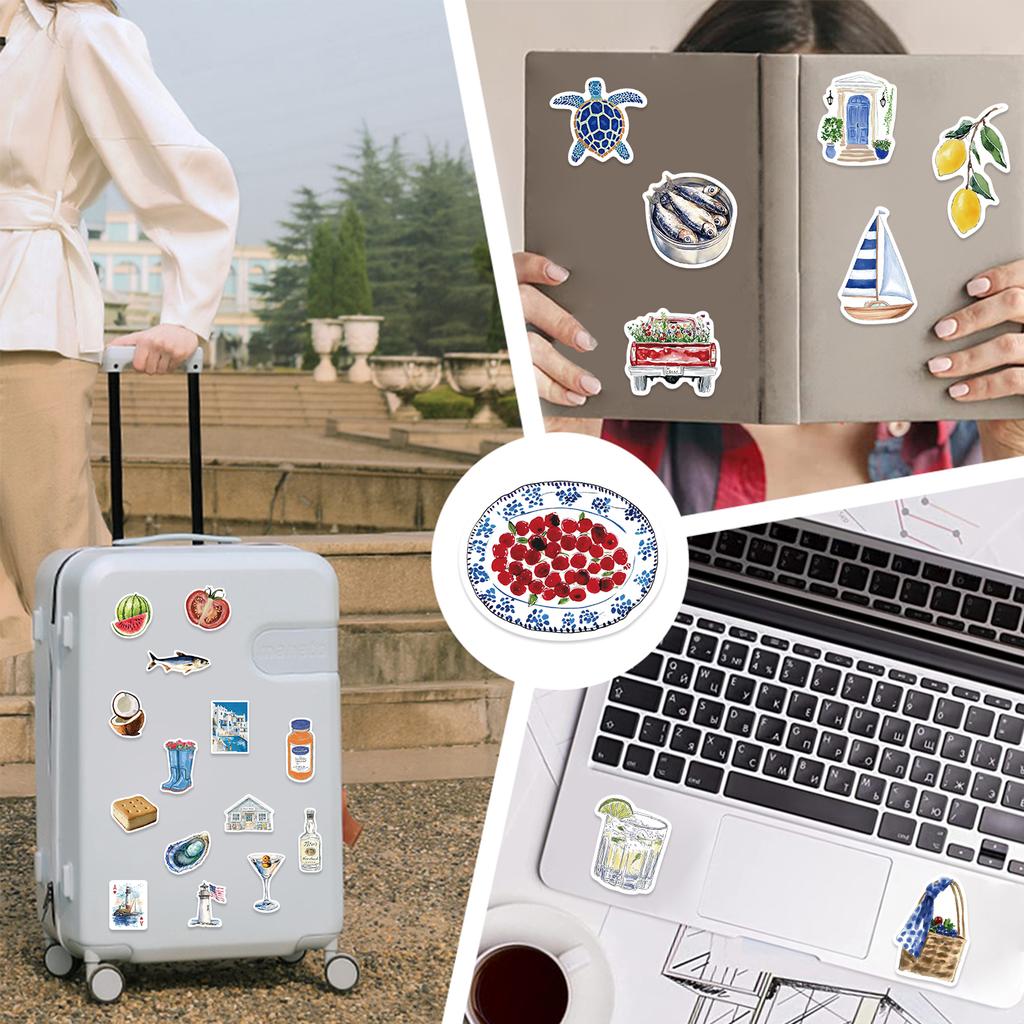 100Pcs Coast Aesthetic Graffiti Open Sea Stickers Decorative Guitar Notebook Suitcase DIY Waterproof Stickers School Supplies