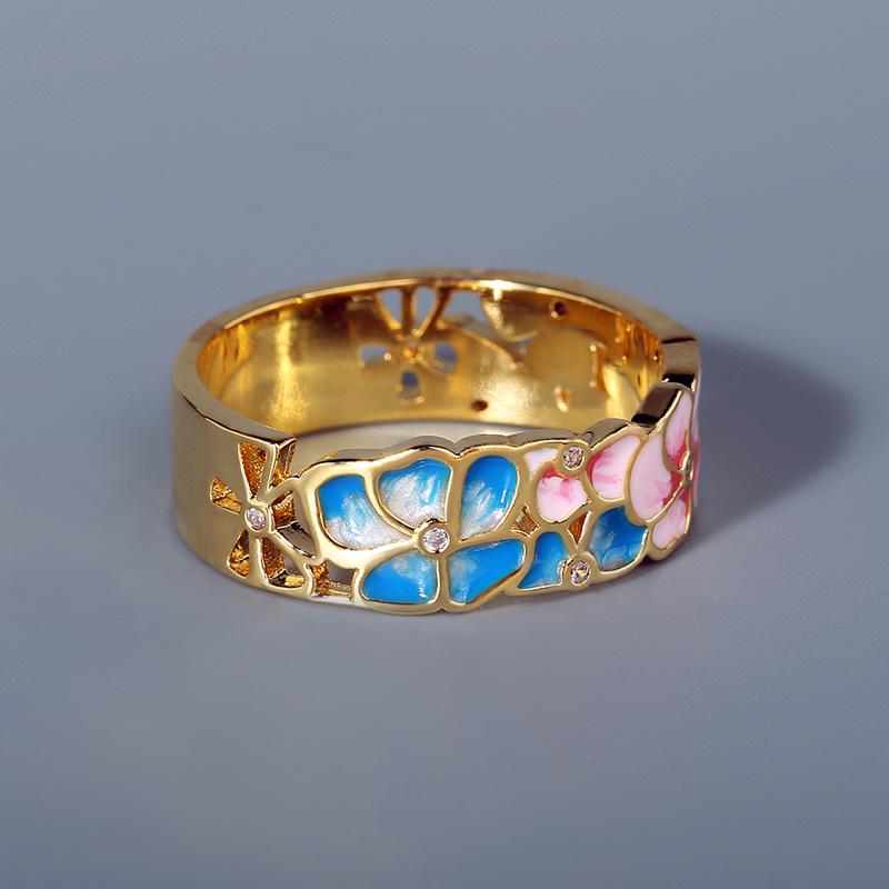 925 Изысканное и элегантное кольцо с эмалевыми цветами, подвеска-капля, женское, розовое, синее, эпоксидное, для помолвки, свадебное