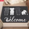 Cute Elephant Family Welcome Mat, 2D Flat Printing Animal Entryway Rug, Non-Slip Washable Floor Mat for Home Decoration