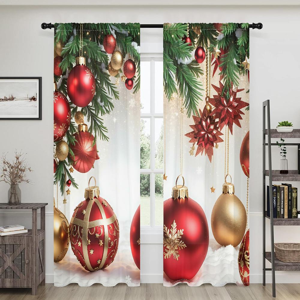 2 шт., новогодние шторы в виде елочного шара -30% затемнения - подходят для гостиной, спальни, кухни, украшения дома