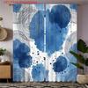 Abstract Watercolor Curtains 2pcs – Blue Ink Blots and Concentric Circles, Minimalist Zen Decor for Living Room and Bedroom