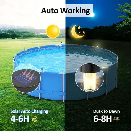 Yousheng 6 Pcs Solar Pool Lights Waterproof Outdoor Ground Pool Frame Lights Yard Garden Decoration Night Lights for Fence Framed Above Ground Pools
