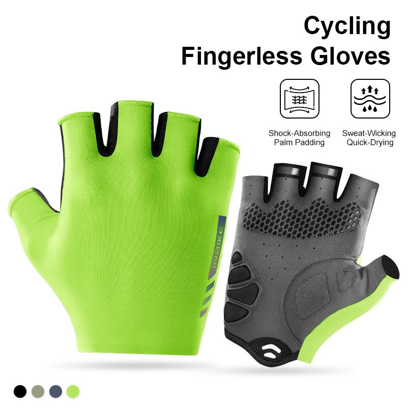 INBIKE New Cycling Gloves Reflective Strips Breathable Mesh MTB Road Biking Gloves Padded Palm for Bike Riding Shock Absorption