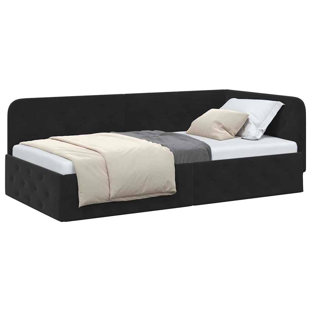 L Shaped Corner Bed Frame Black 90 x 190 cm Velvet
