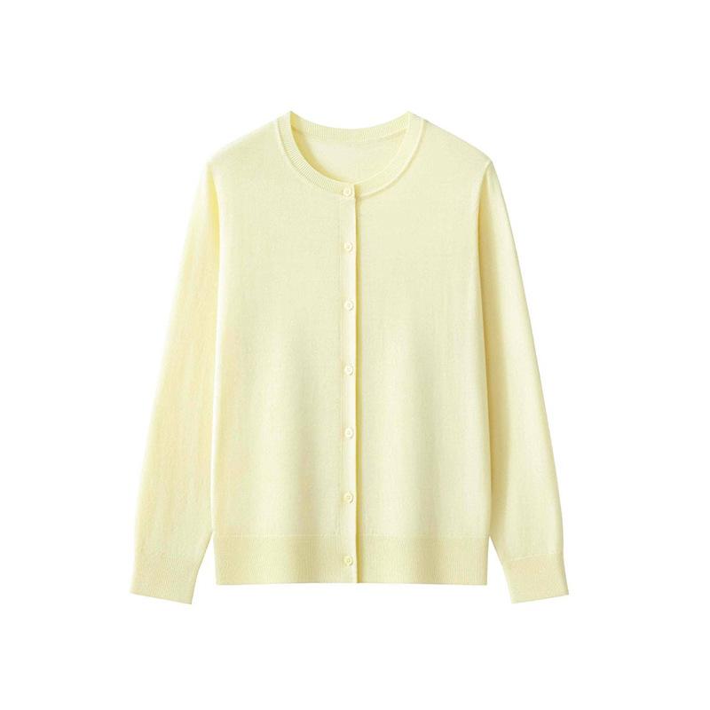 Fine anti-pilling high-count worsted all-wool light round neck long-sleeved knitted cardigan women's, autumn and winter