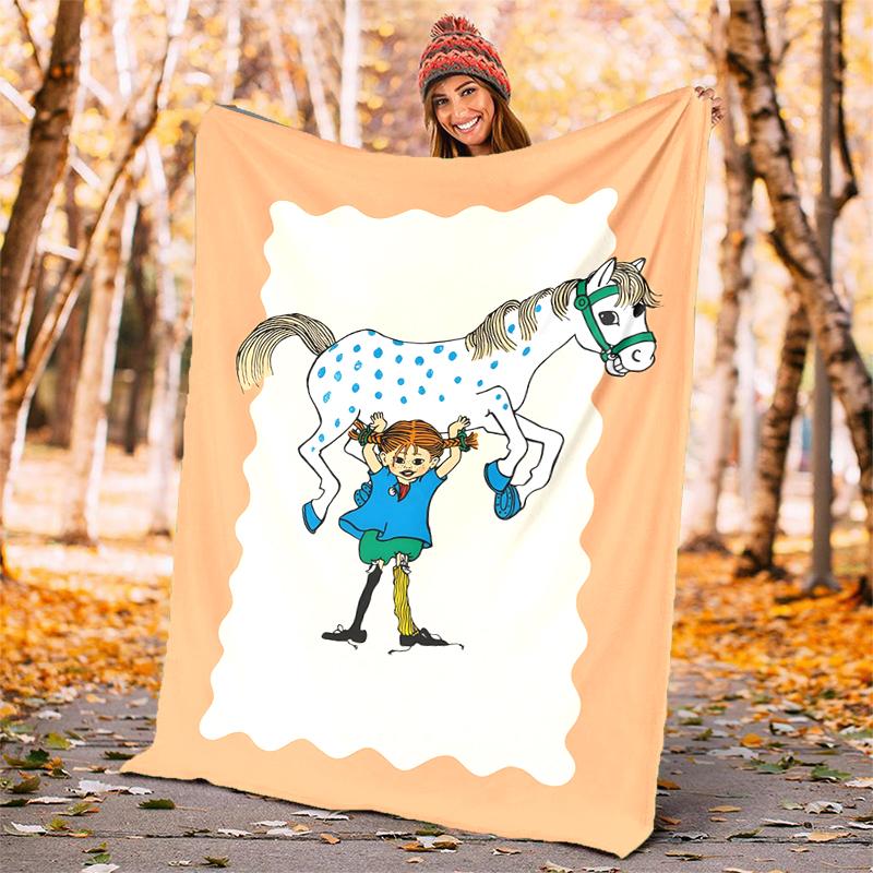 Pippi Longstocking Flannel Blanket Soft Warm All-Season Throw, Design for Camping, Car Travel, Hiking Sofa, Bed, Office Perfect Gift for Parties