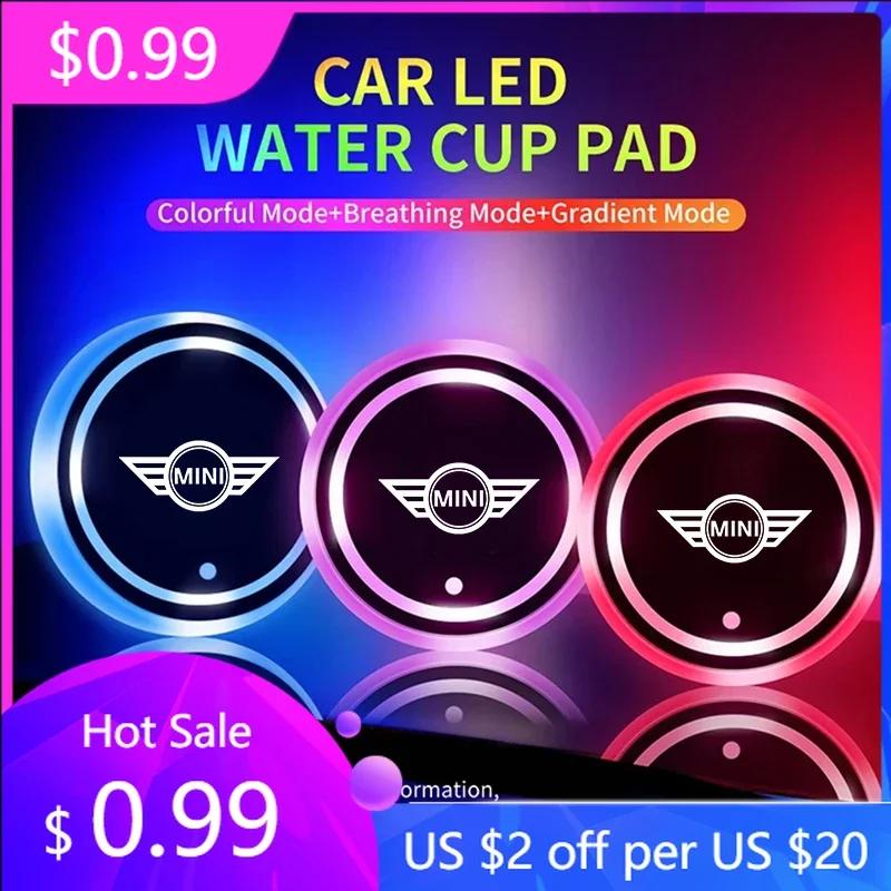 2025 Car Luminous LED Light Coaster Water Cup Mat Holder For BMW Mini Cooper One S JCW F55 F56 F57 F60 Coupe R50 R53 R56 R5