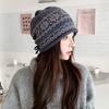 Drawstring Roll Brim Knit Beanie Fair Isle Pattern Beanie Retro Slouchy Hat  Autumn Winter