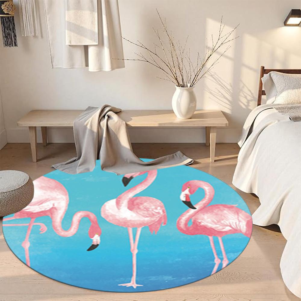 Flamingo Round Floor Rug Perfect for Dormitory Study room Game Room Bedrooms Anti-slip Round Rug Decorate Offices Gift for Festivals