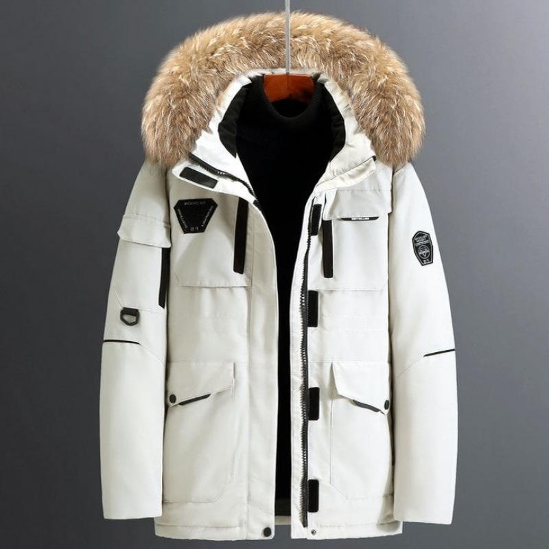 Мужская термостойкая мужская зимняя парка с толстым меховым воротником, пуховик, пальто средней длины, верхняя одежда из 90% белого утиного пуха, пальто для мужчин