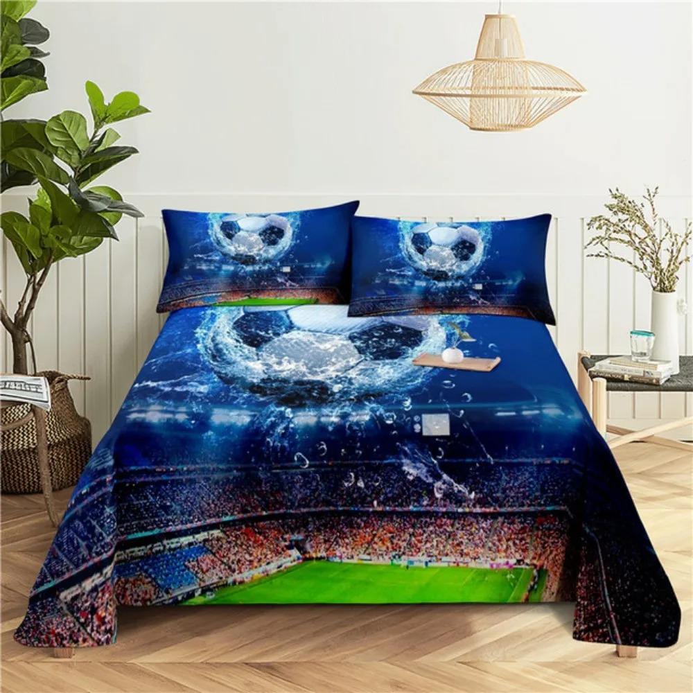 Комплект простыней для футбола Мультяшная цифровая печать Полиэстер Простыня и наволочка 2/3 шт. Постельное белье для мальчиков, подростков, детей