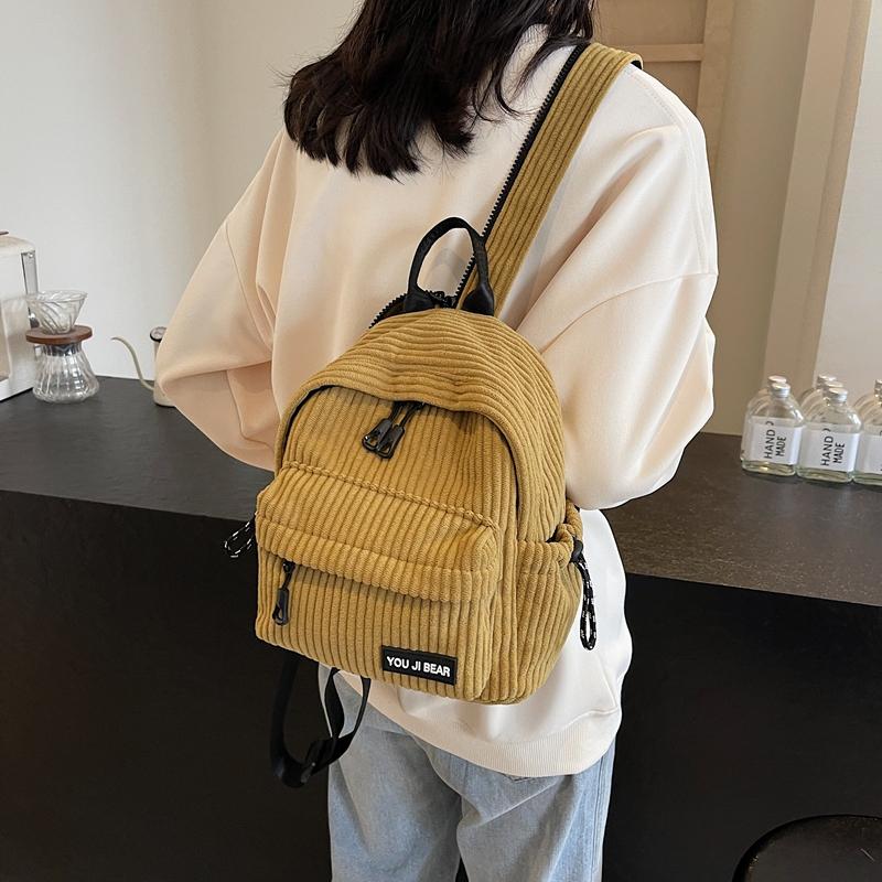 Corduroy Backpack Women's Small Backpack Student Class Bag Multi-Function Chest Bag