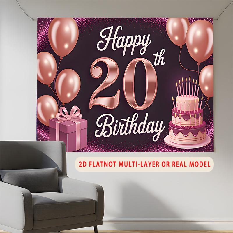 Rainbow 20th Balloon Birthday Backdrop 1pc - Party Supplies