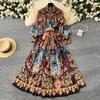 Spring Summer Women Vintage Palace Print Runway Dress Oversize Loose Long Maxi Party Dresses