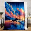 Horse Running at Sunset Beach Patterned flannel blanket perfect for the bedroom living room, sofa, or a little nap