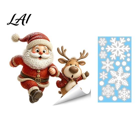 Waterproof PVC Window Film Christmas Cling Reindeer Decals and Santa Claus Static Seasonal Store Display