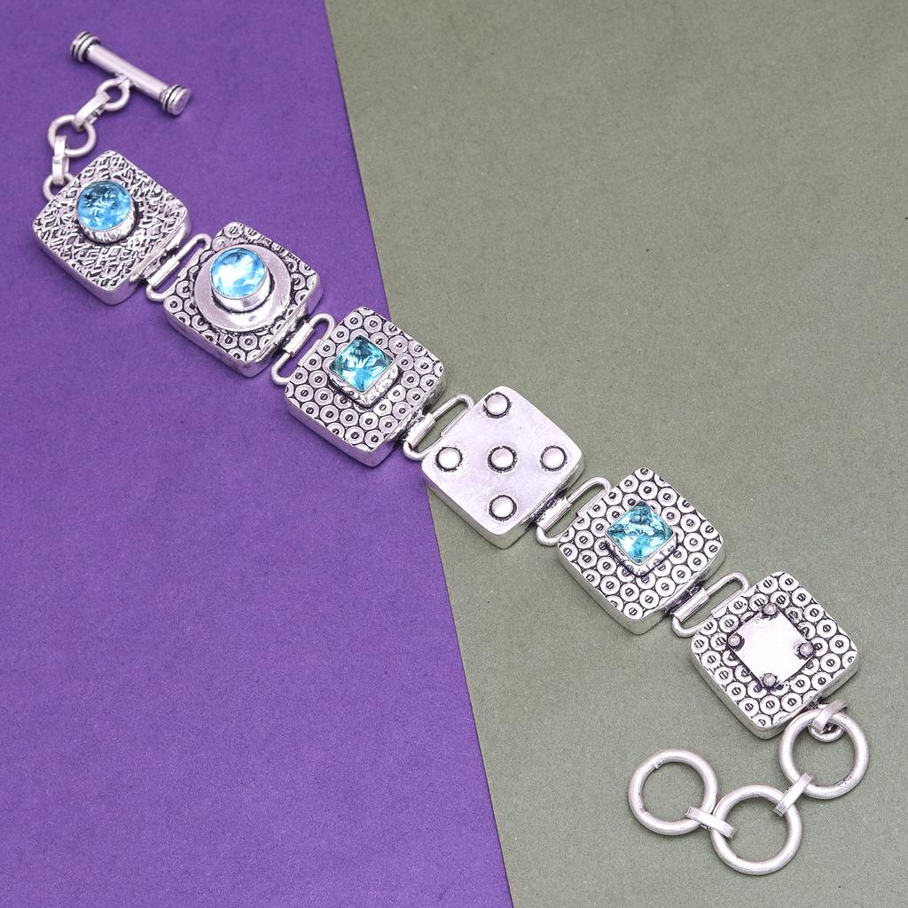 Браслет London Blue Topaz Sterling Gemstone Handmade 7-8" Jewelry