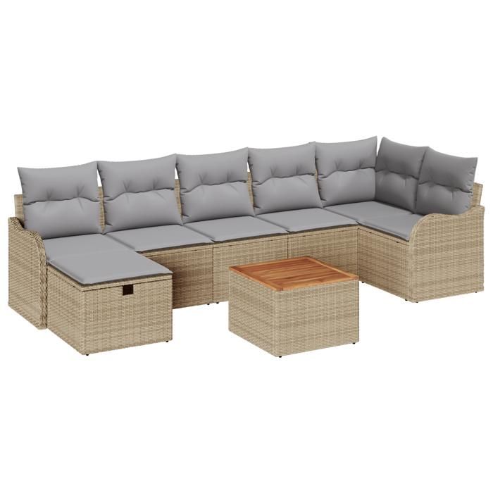VidaXL Ensemble de Canapés de Jardin 8 Pièces avec Coussins Beige Rattan Poly 3359490